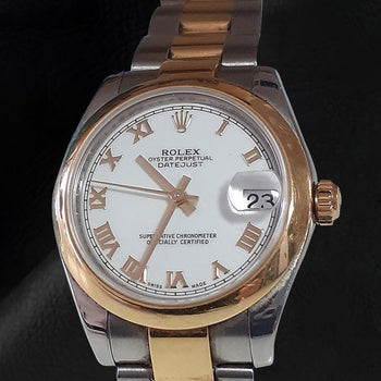 Orologio da donna Datejust Rolex quadrante bianco romano 31mm acciaio oro