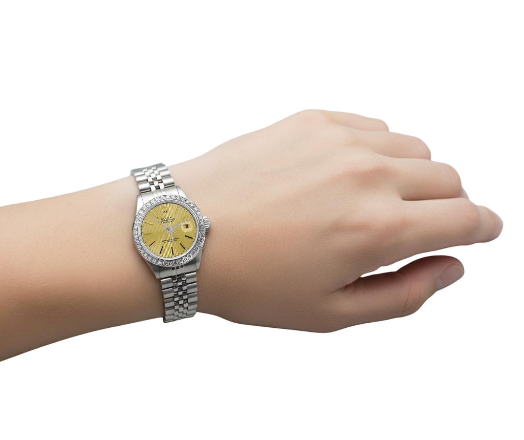 Orologio da donna Datejust con bracciale giubileo in acciaio inossidabile e quadrante a bastoncino Rolex P2