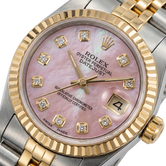 Orologio da donna Datejust giubileo in acciaio inossidabile e oro con quadrante in diamanti bordeaux Rolex