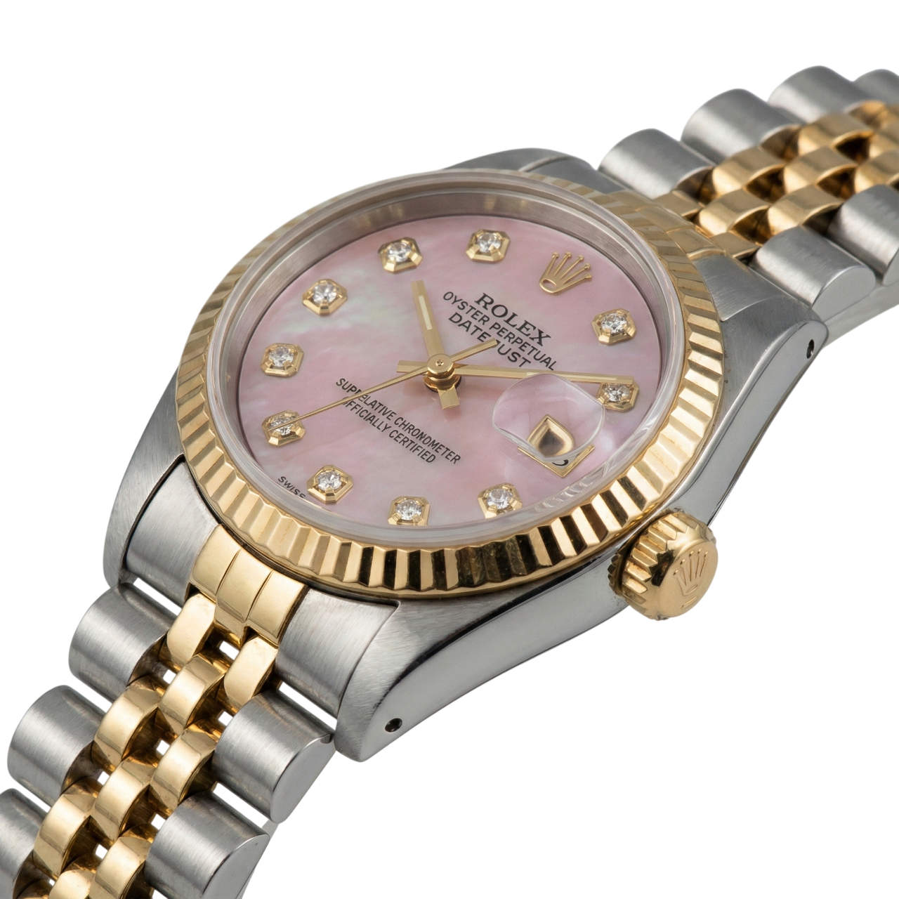 Orologio da donna Datejust giubileo in acciaio inossidabile e oro con quadrante in diamanti bordeaux Rolex
