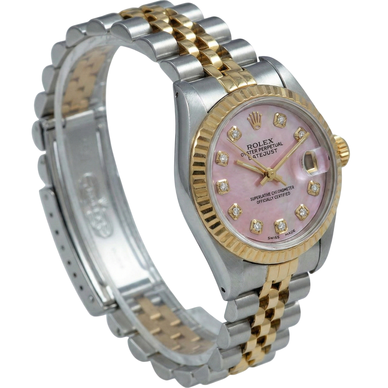 Orologio da donna Datejust giubileo in acciaio inossidabile e oro con quadrante in diamanti bordeaux Rolex