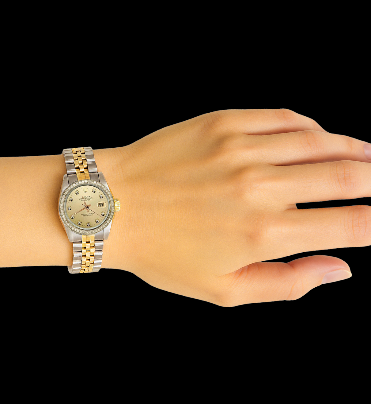 Orologio da donna Datejust in acciaio inossidabile e oro con quadrante in diamanti e lunetta Rolex P2