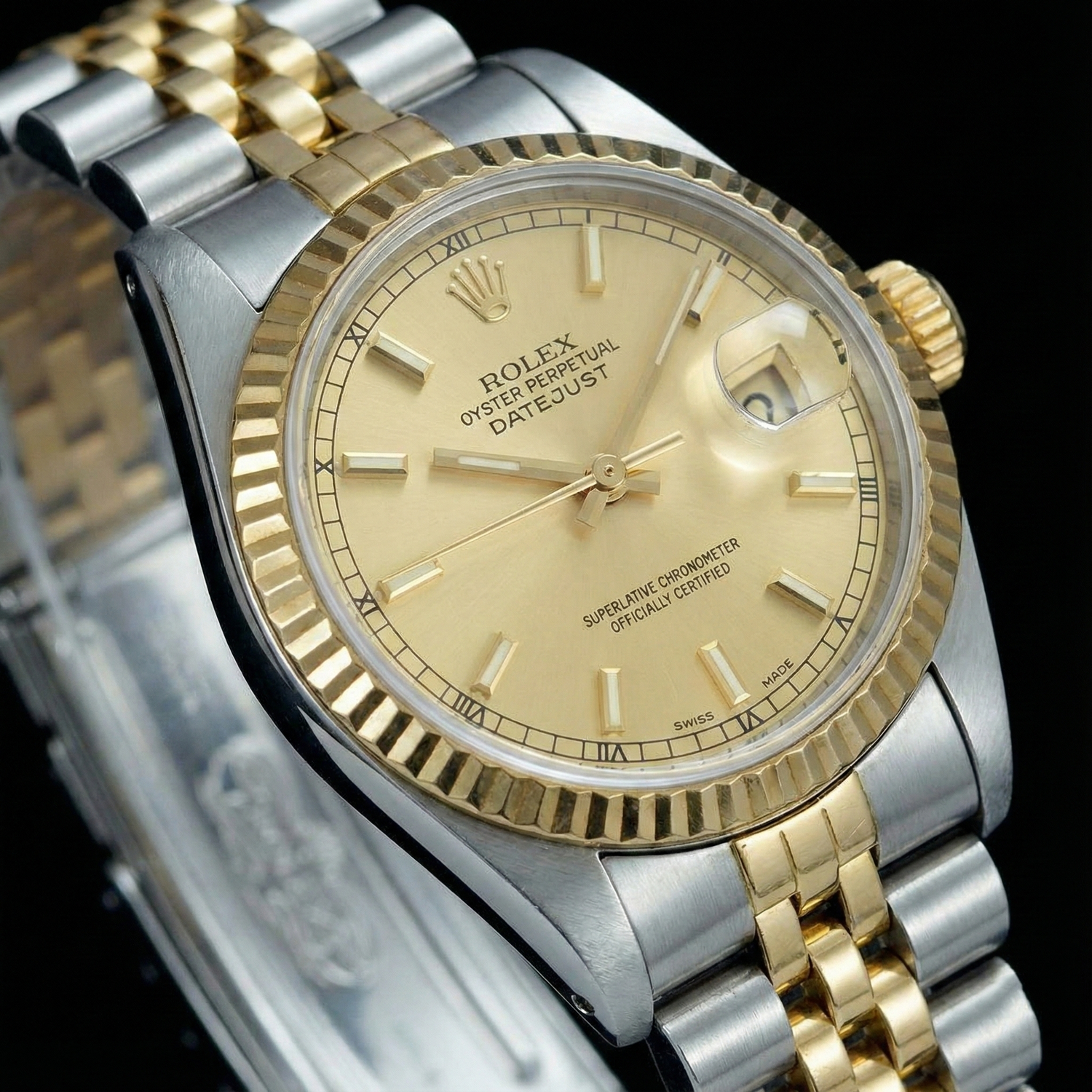 Orologio da donna Datejust in acciaio inossidabile e oro giallo con quadrante champagne e Rolex