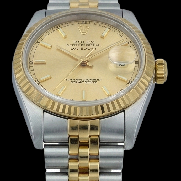 Orologio da donna Datejust in acciaio inossidabile e oro giallo con quadrante champagne e Rolex
