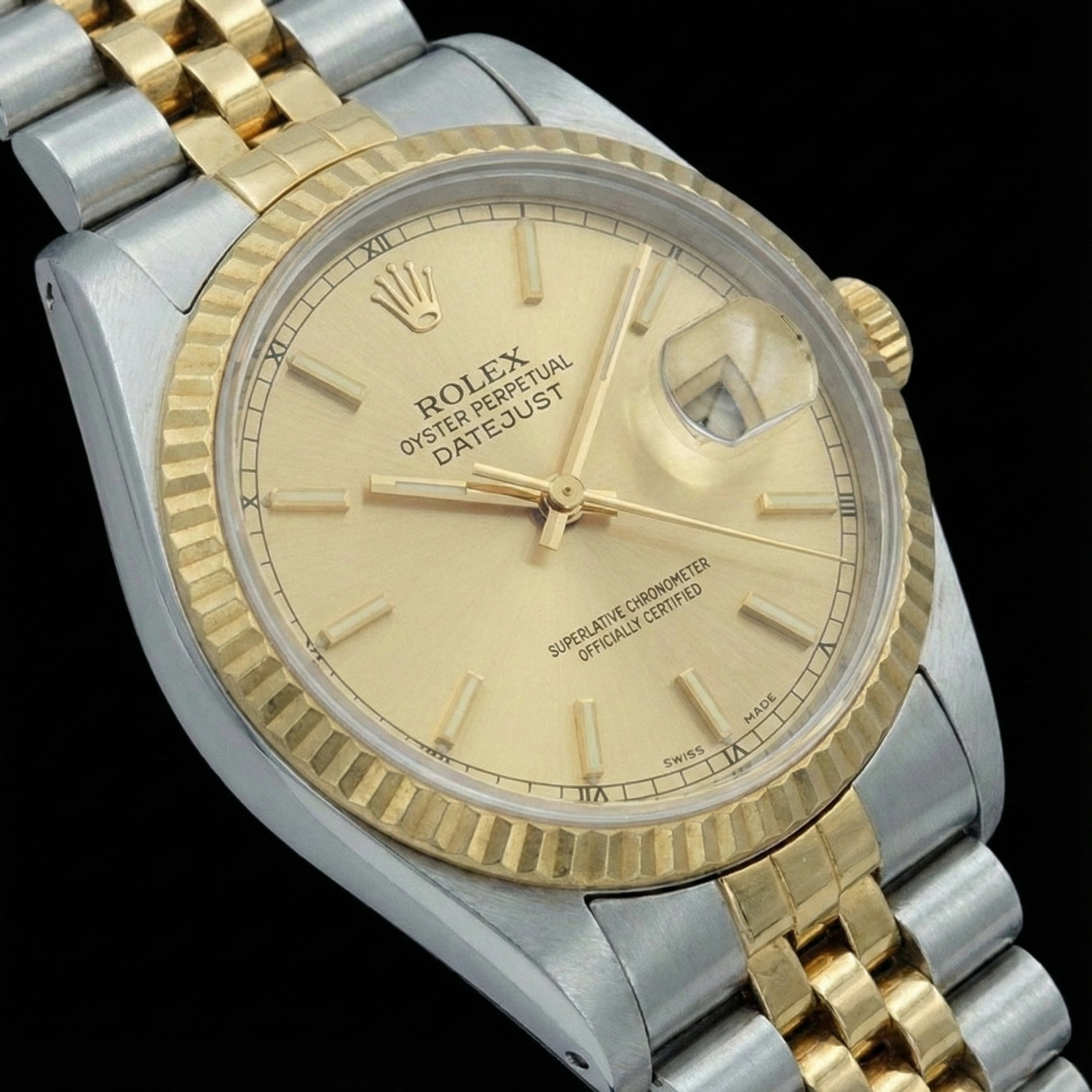 Orologio da donna Datejust in acciaio inossidabile e oro giallo con quadrante champagne e Rolex