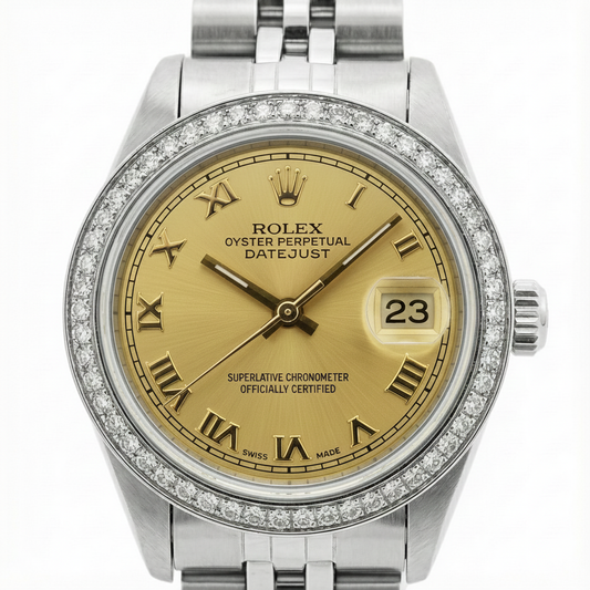 Orologio da donna Datejust in acciaio inossidabile giubileo Rolex con lunetta in diamanti