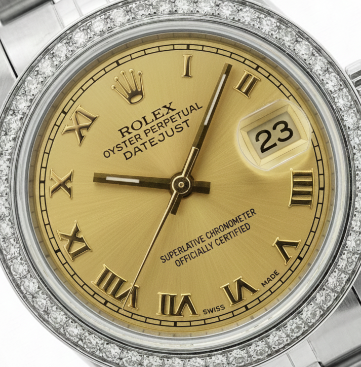 Orologio da donna Datejust in acciaio inossidabile giubileo Rolex con lunetta in diamanti