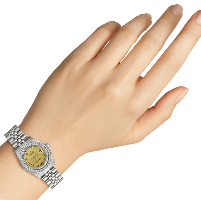 Orologio da donna Datejust in acciaio inossidabile giubileo Rolex con lunetta in diamanti P2