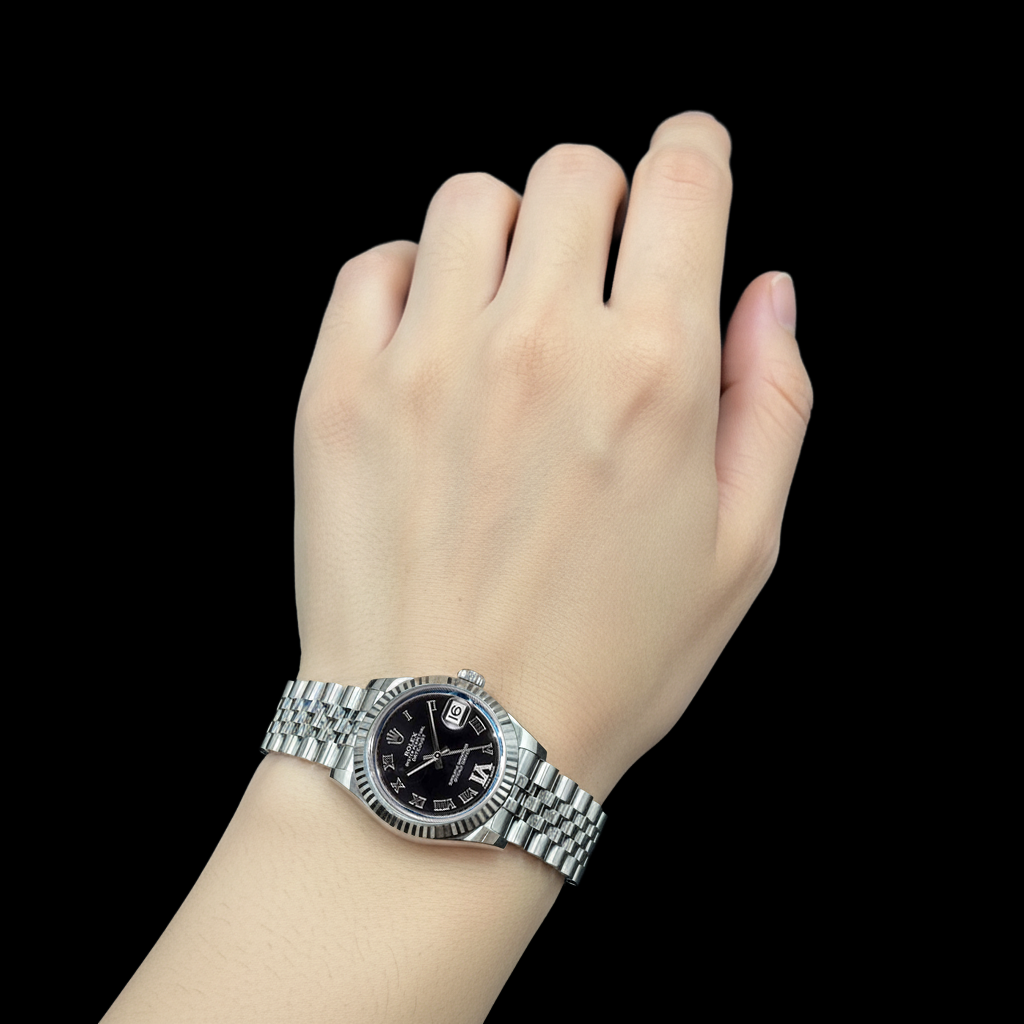 Orologio da donna Rolex Date-Just viola scuro con quadrante romano in acciaio inossidabile da 31 mm P4