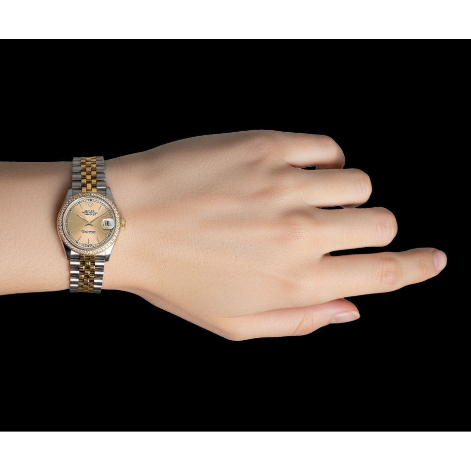 Orologio da donna Rolex Date-just champagne con quadrante bastoncino da 31mm P4