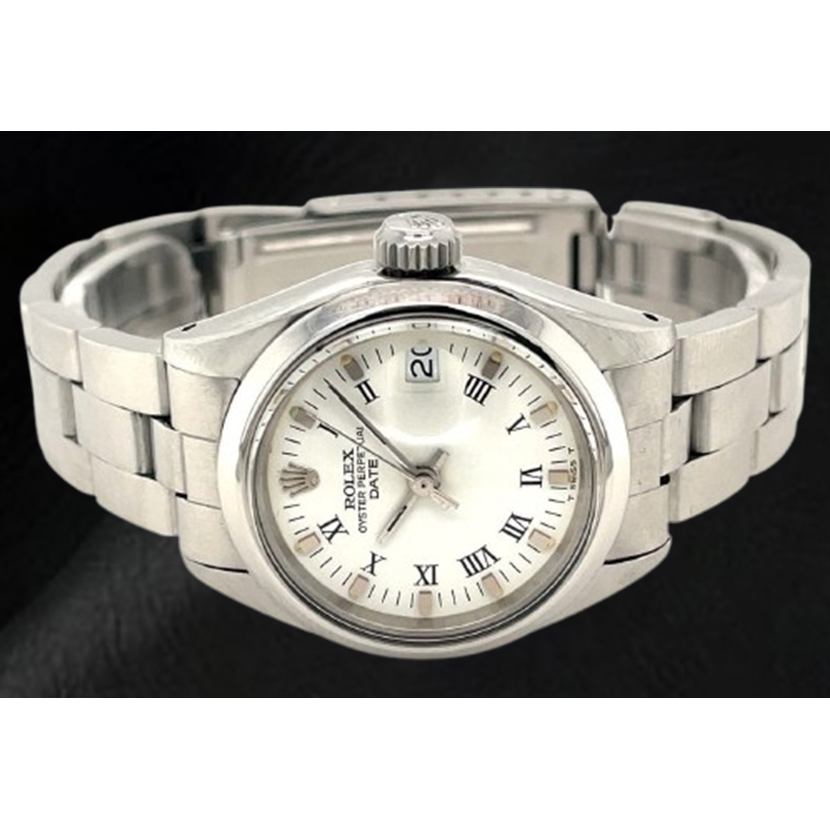Orologio da donna Rolex Date 26 mm quadrante bianco romano Oyster in acciaio inossidabile