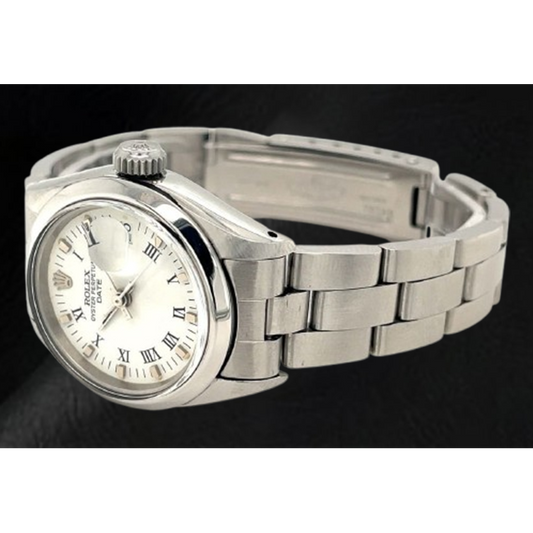 Orologio da donna Rolex Date 26 mm quadrante bianco romano Oyster in acciaio inossidabile
