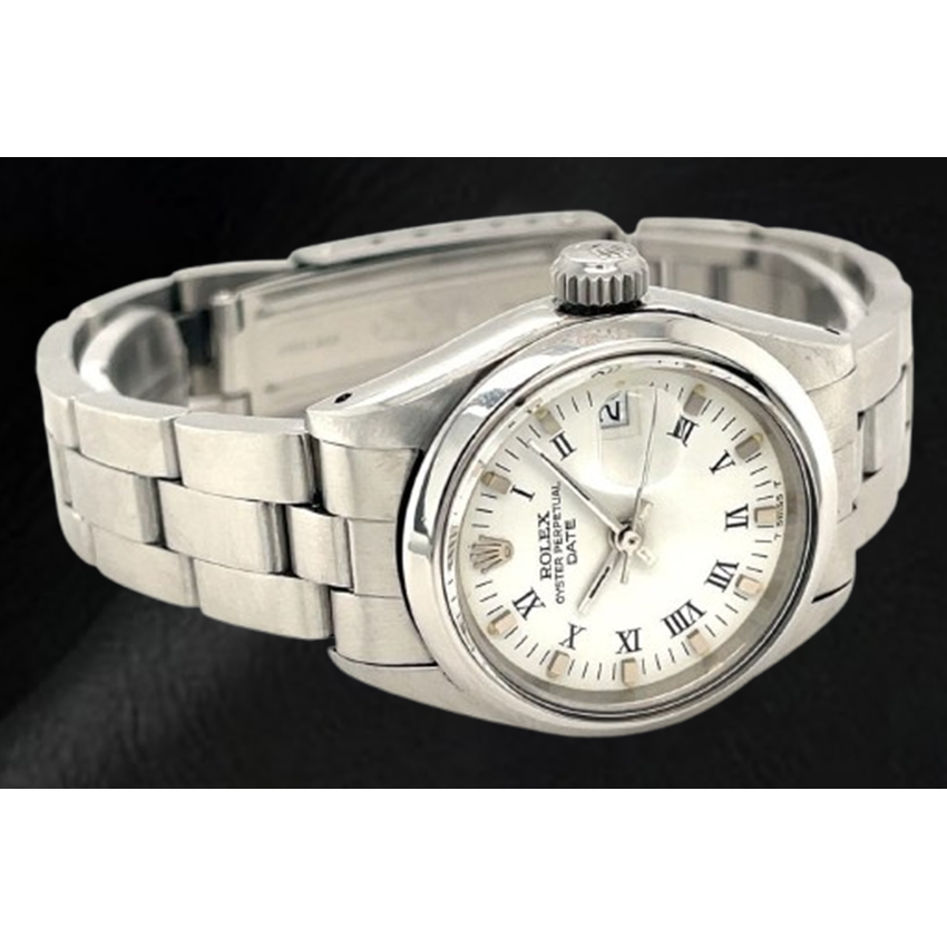 Orologio da donna Rolex Date 26 mm quadrante bianco romano Oyster in acciaio inossidabile