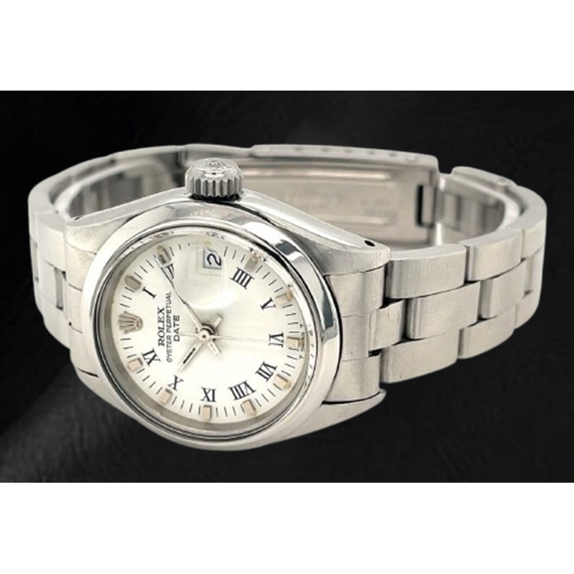 Orologio da donna Rolex Date 26 mm quadrante bianco romano Oyster in acciaio inossidabile
