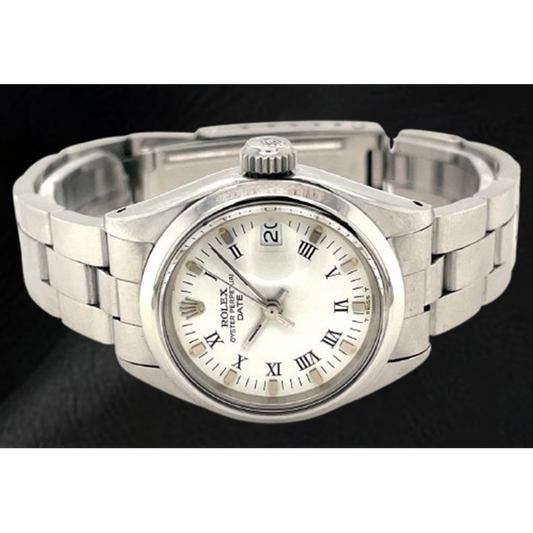 Orologio da donna Rolex Date 26 mm quadrante bianco romano Oyster in acciaio inossidabile