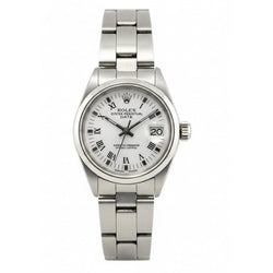 Orologio da donna Rolex Date bianco romano in acciaio inossidabile 26 mm