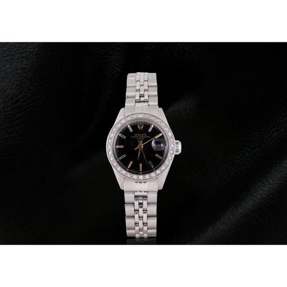 Orologio da donna Rolex Date quadrante nero con diamanti 