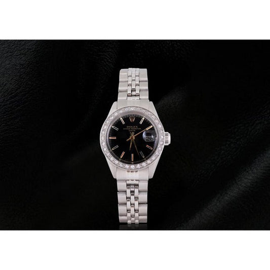 Orologio da donna Rolex Date quadrante nero con diamanti 