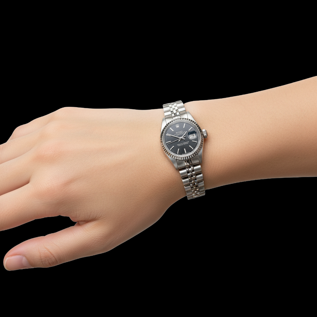 Orologio da donna Rolex Datejust 26 mm quadrante nero in acciaio inossidabile P2