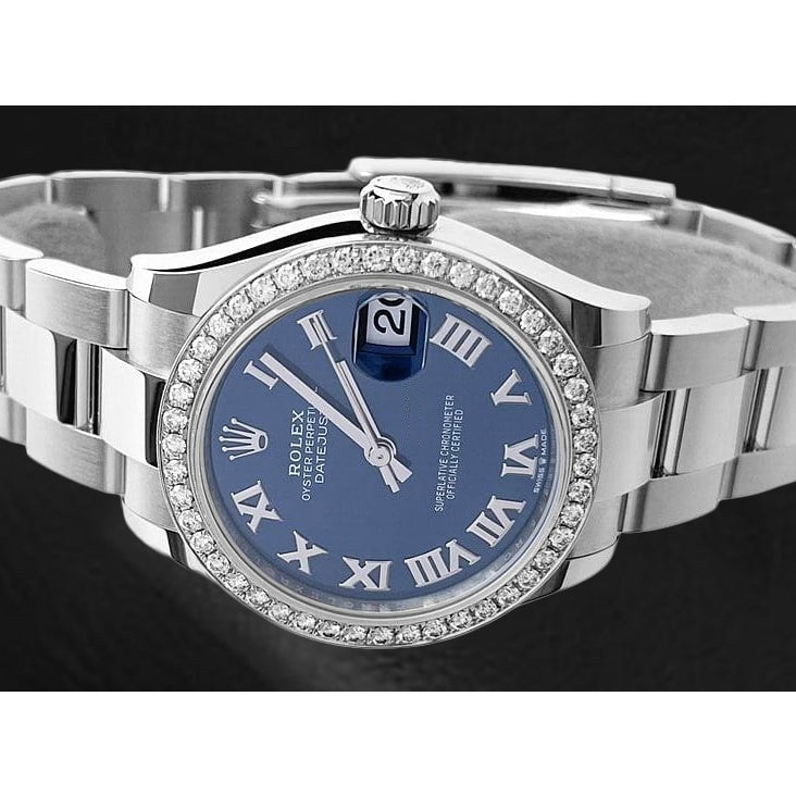 Orologio da donna Rolex Datejust 31 in acciaio inossidabile con quadrante blu romano ostrica