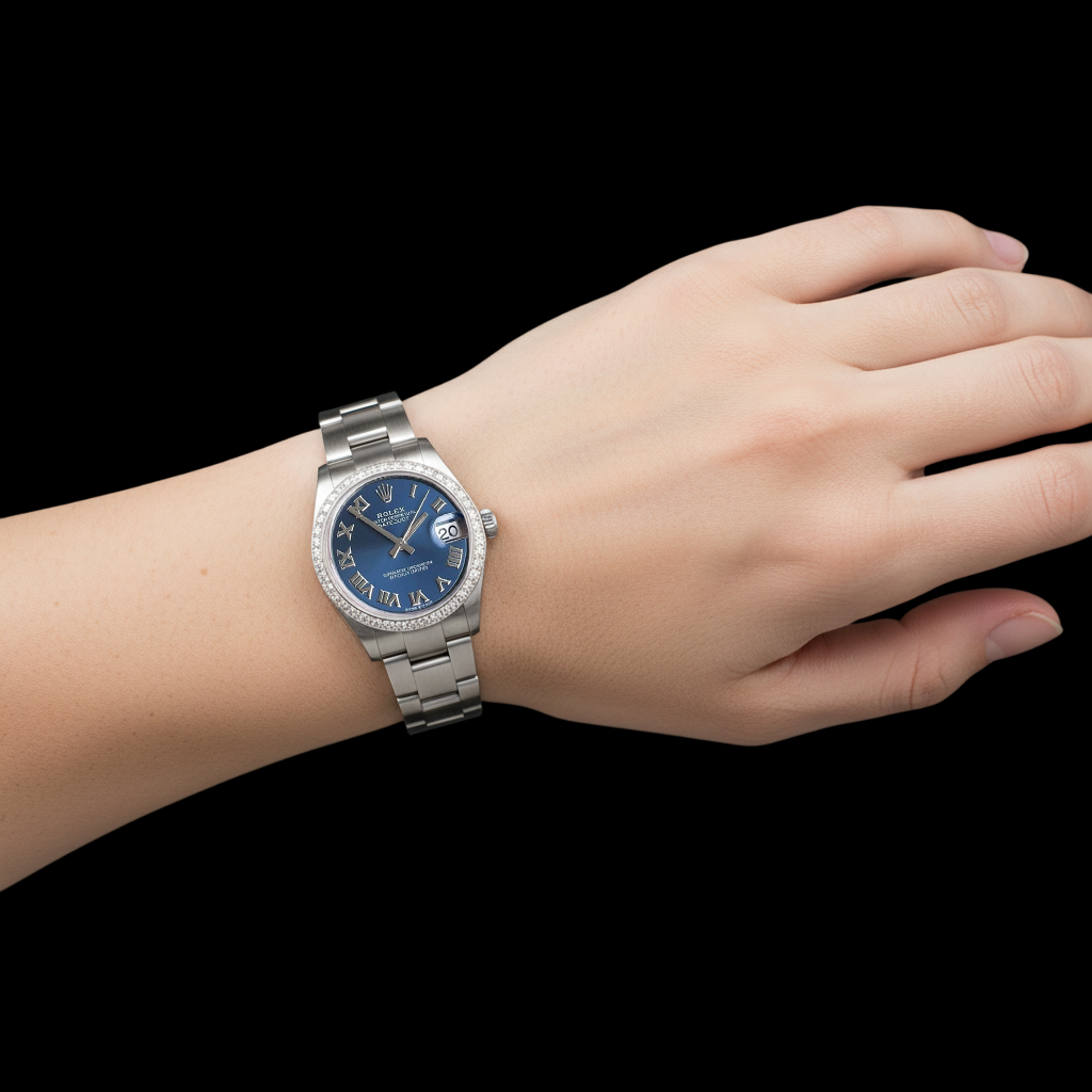 Orologio da donna Rolex Datejust 31 in acciaio inossidabile con quadrante blu romano ostrica P3