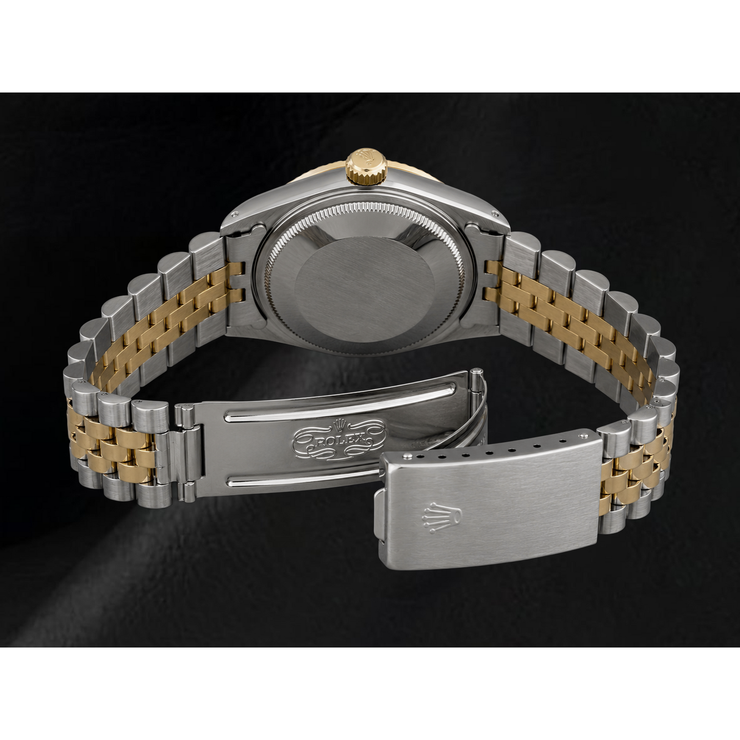 Orologio da donna Rolex Datejust 31 mm bicolore con quadrante nero e numeri romani.