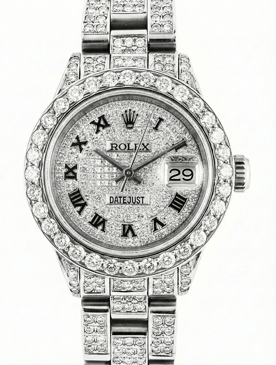 Orologio da donna Rolex Datejust Braccialetto pieno di diamanti 12 carati