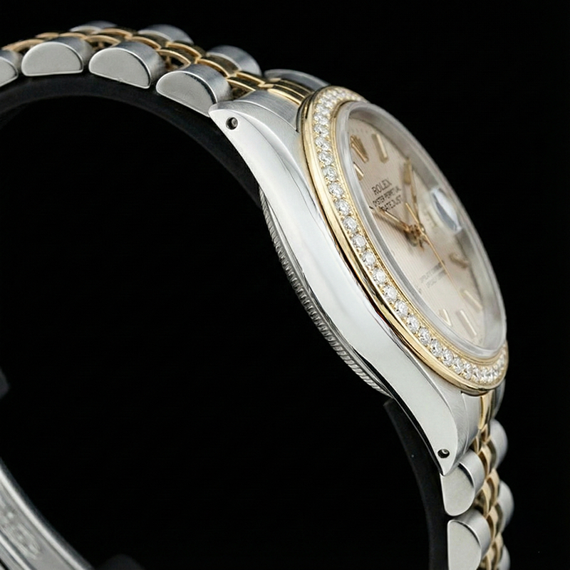 Orologio da donna Rolex Datejust acciaio inossidabile e cinturino giallo con bastone marrone