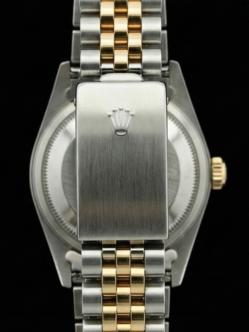 Orologio da donna Rolex Datejust acciaio inossidabile e cinturino giallo con bastone marrone