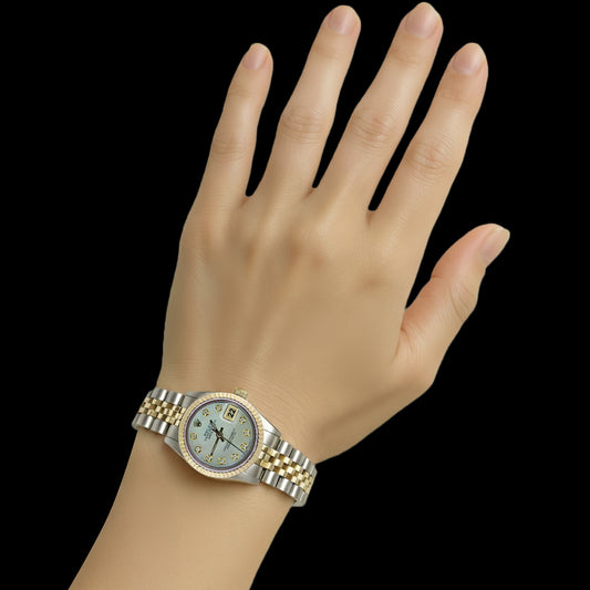 Orologio da donna Rolex Datejust bicolore con quadrante in diamanti e lunetta scanalata P2