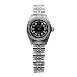 Orologio da donna Rolex Datejust con cinturino giubileo in acciaio inossidabile nero doppio