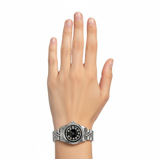 Orologio da donna Rolex Datejust con cinturino giubileo in acciaio inossidabile nero doppio