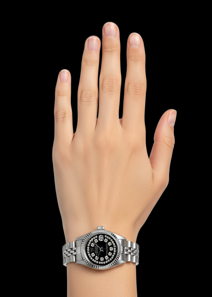 Orologio da donna Rolex Datejust con cinturino giubileo in acciaio inossidabile nero doppio