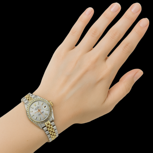 Orologio da donna Rolex Datejust con lunetta in diamanti Bracciale giubileo bicolore