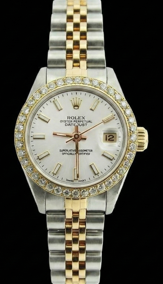 Orologio da donna Rolex Datejust con lunetta in diamanti Bracciale giubileo bicolore