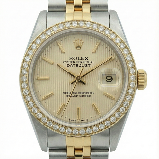 Orologio da donna Rolex Datejust con lunetta in diamanti Tapestry in acciaio inossidabile e oro Jubilee