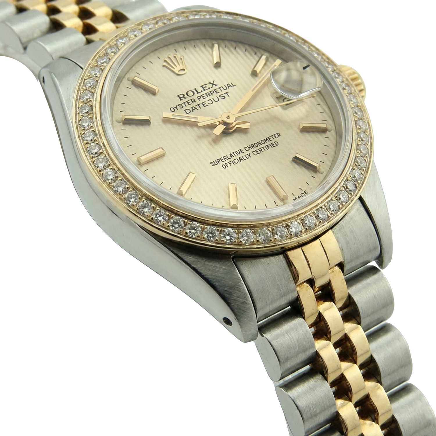Orologio da donna Rolex Datejust con lunetta in diamanti Tapestry in acciaio inossidabile e oro Jubilee