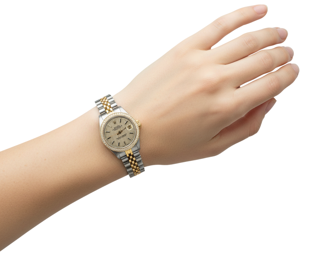 Orologio da donna Rolex Datejust con lunetta in diamanti Tapestry in acciaio inossidabile e oro Jubilee P2