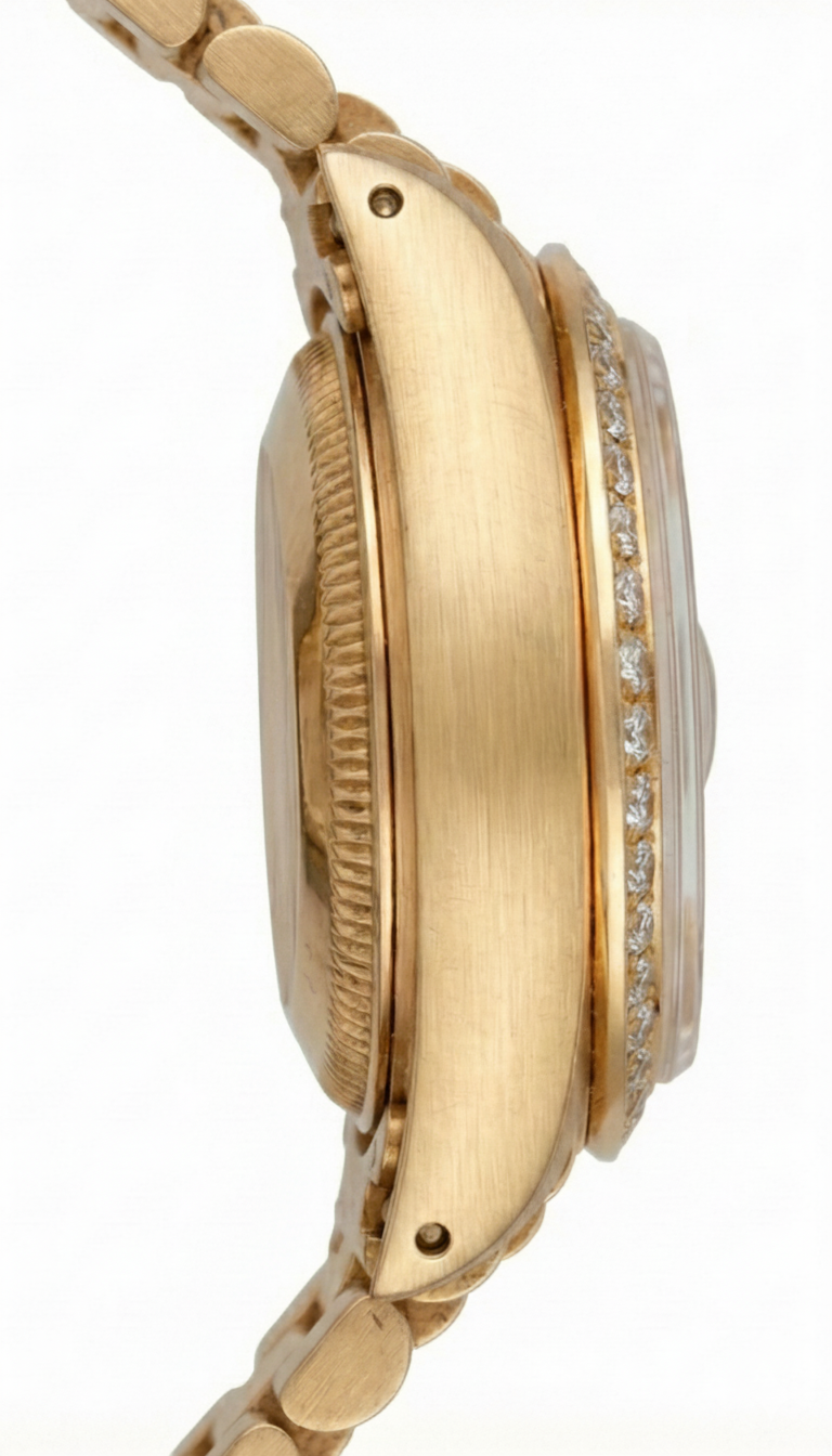 Orologio da donna Rolex Datejust con quadrante a bastoncino in stile presidenziale, lunetta con diamanti