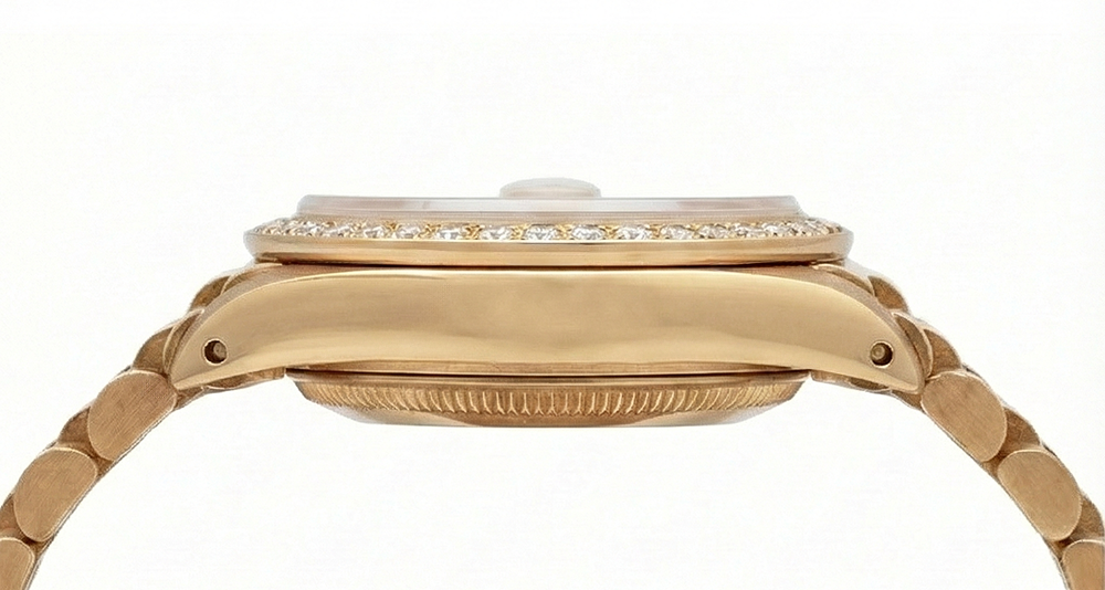 Orologio da donna Rolex Datejust con quadrante a bastoncino in stile presidenziale, lunetta con diamanti