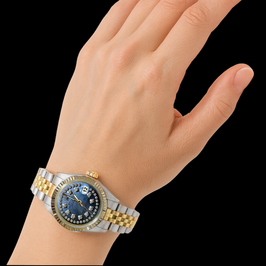 Orologio da donna Rolex Datejust con quadrante con diamanti e cinturino in oro