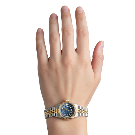 Orologio da donna Rolex Datejust con quadrante con diamanti e cinturino in oro P3