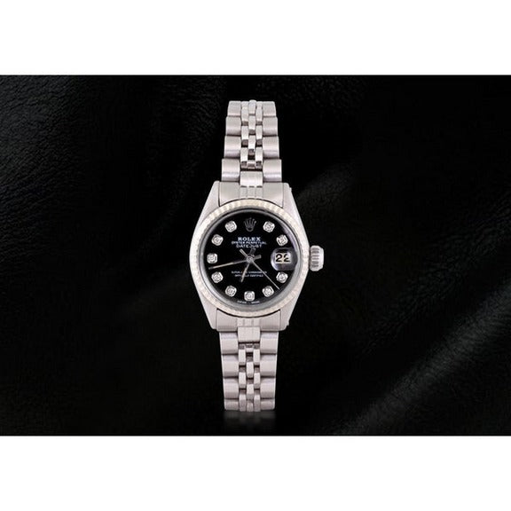 Orologio da donna Rolex Datejust con quadrante in diamanti e lunetta scanalata, in acciaio inossidabile

