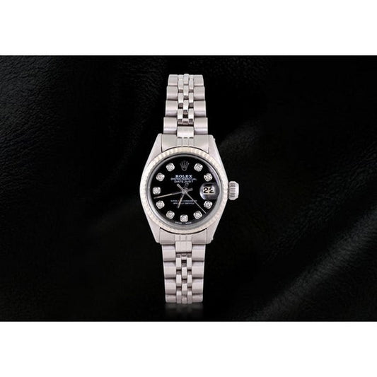 Orologio da donna Rolex Datejust con quadrante in diamanti e lunetta scanalata, in acciaio inossidabile

