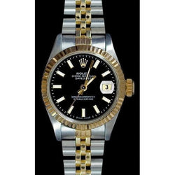 Orologio da donna Rolex Datejust con quadrante nero a bastoncino in acciaio inossidabile e oro giubileo