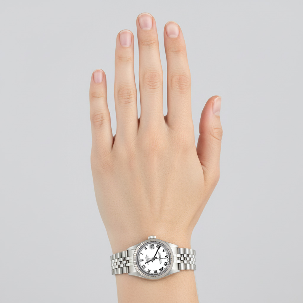 Orologio da donna Rolex Datejust con quadrante romano bianco in acciaio inossidabile P4