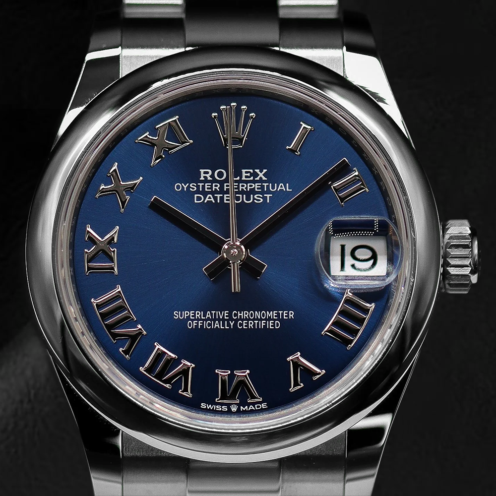 Orologio da donna Rolex Datejust da 31 mm con quadrante blu romano in acciaio inossidabile