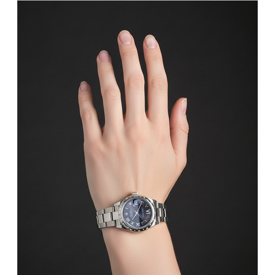 Orologio da donna Rolex Datejust da 31 mm in acciaio con diamanti, ostrica grigio romano