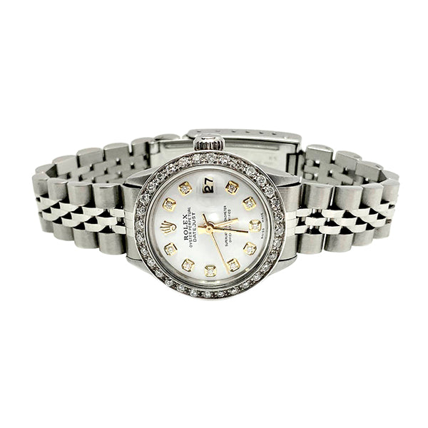 Orologio da donna Rolex Datejust giubileo con quadrante bianco in diamanti e lunetta