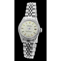 Orologio da donna Rolex Datejust in acciaio inossidabile con lunetta di diamanti bianca